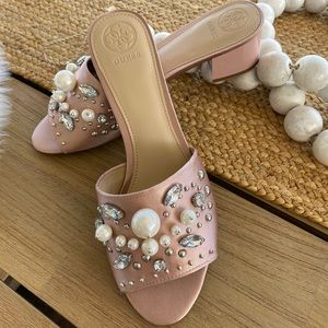 Guess Light Pink Satin Embellished Slip-Ons